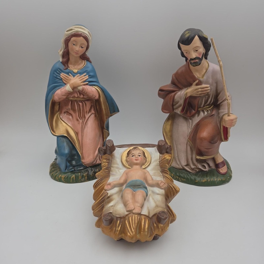 Vintage 1950' Nativity Holy Family Hand Painted Made in Japan Set Of 3 Christmas